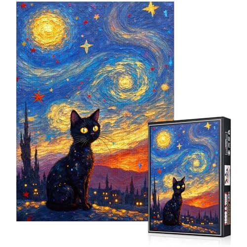 Cat Puzzle 1000 Pieces Starry Night Cat Jigsaw Puzzle for Adults