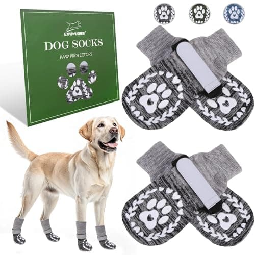 EXPAWLORER Dog Socks to Prevent Licking and Slipping, Summer Dog Shoes for Hot Pavement, Paw Protectors for Hardwood Floors Anti-Slip, Dog Booties for Small Medium Large Senior Dogs, Black Grey L