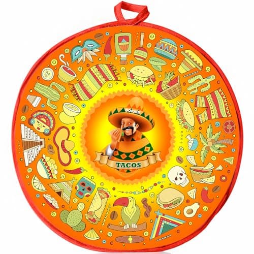DOKKIA Tortilla Warmer Taco 12 Inch Insulated Cloth Pouch - Microwavable Use Fabric Bag Servers Holder to Keep Flour Burrito Warm (12 Inch, Taco Fiesta Themed Party Cinco De Mayo)
