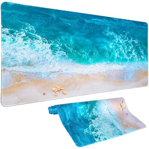 Blue Ocean Mouse Pad Desk Mat Starfish Beach Big Gaming Mouse Pad Anime Desk Pad Mousepad XXL Extended Keyboard Mat, Computer Laptop Mouse Mat for Work, Game, Office, Home, Waterproof, 31.5 x 15.7 in