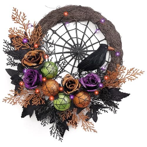 Valery Madelyn 18" Pre-Lit Halloween Wreath for Front Door Decor