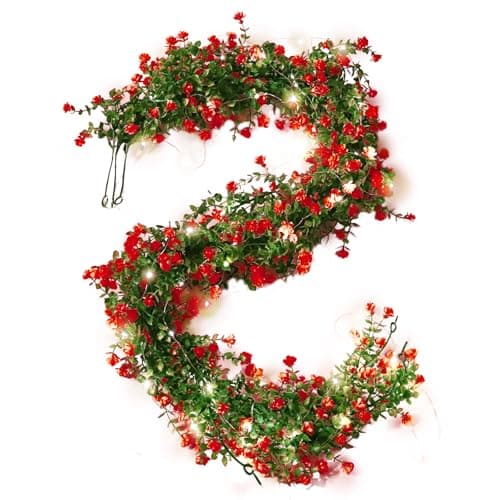 RECUTMS Artificial Leaves Flowers Garland Fake Eucalyptus Vines with Lights