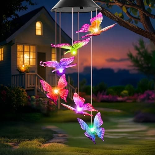 Winzwon Solar Wind Chimes, Christmas Gardening Butterfly Gifts for Women