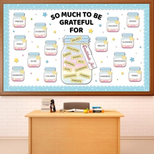 136Pcs Gratitude Jar Bulletin Board Back to School Classroom Decorations Growth Mindset Positive Paper Cutouts Appreciation Gratitude Pastel Inspirational Bulletin Board Decor for Wall Door Supplies