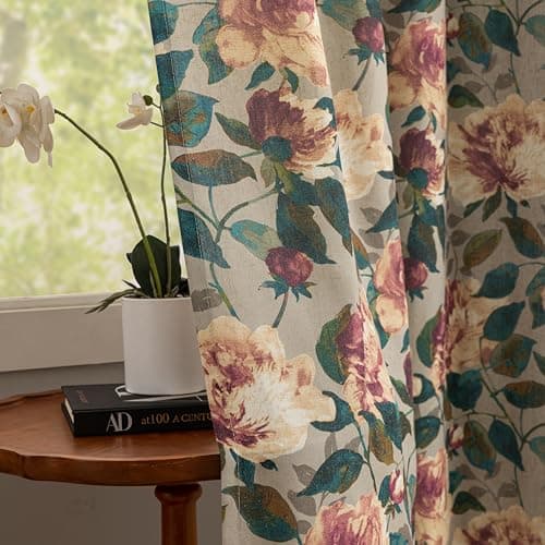 ALIGOGO Blend Linen Plant Curtains 72 Inch Length - Fancy Floral Leaf Garden Curtains for Bedroom, Vintage Privacy Grommet Cloest Hallway French Door Window Treatments Set of 2 Panels, Taupe