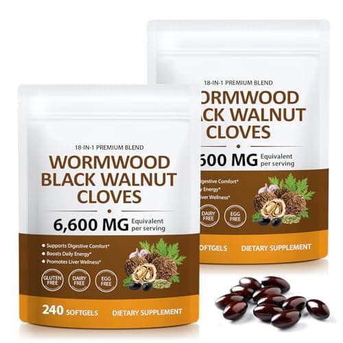 UXENPHXF 18-in-1 Wormwood Black Walnut Clove Herbal Softgels, Rapid Gut Cleanse & Digestive Health with Black Walnut Hull, Wormwood, Clove, Garlic, Oregano, Pumpkin Seed, Easy-to-Swallow -2Pack