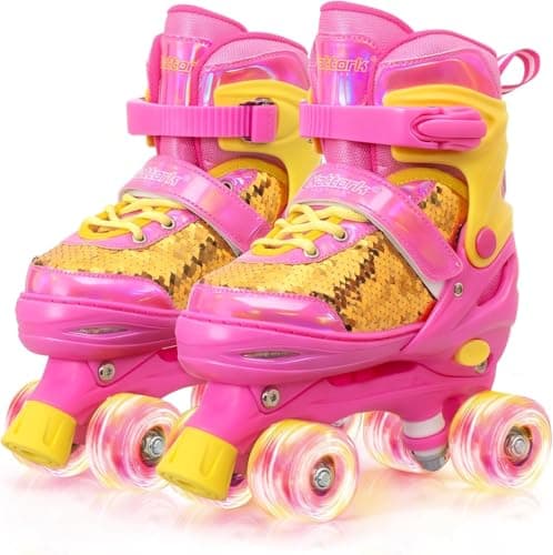 Nattork Kids Roller Skates for Girls Boys Kids 4 Size Adjustable Quad Skates with All Light up Wheels for Kids Beginners, Birthday Gift, Indoor Outdoor Sports patines para niñas