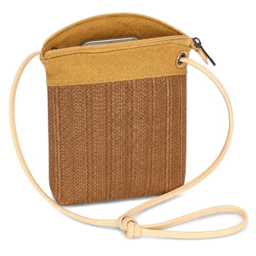 BBORGDC Straw Crossbody Bag for Women, Small Boho Woven Vacation Purse with Phone Strap, Lightweight Summer Beach Wallet, Knot Adjustable Crossbody Phone Bag, Brown