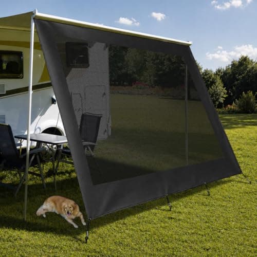 RV Awning Sun Shade Screen 15'3''×8', Heavy-Duty 600D PVC Mesh, Camping Trailer Awning Shadescreen for UV Protection ＆ Privacy