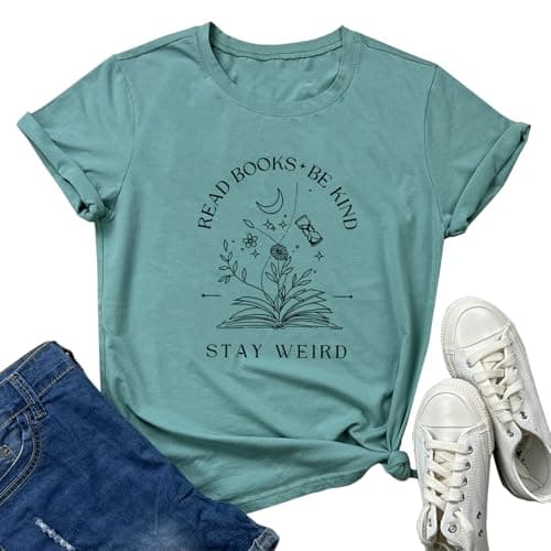 BLACKOO Women Stay Weird Graphic Tees Casual Clothes Light Green X-Large