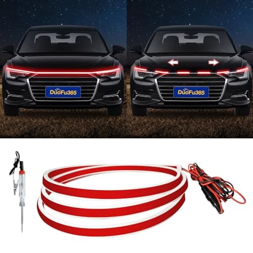 Exterior Car Hood Light Strip,12V DRL DRL Dynamic Scan Start Up Hoodbeam Kit, 70 Inches Updated Flexible DRL Led Strip Waterproof Hood Glow Lights for Cars, Trucks,SUV,Golf cart (1set)