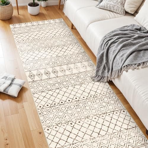 2'6"x8' Washable Hallway Runner Rug: Moroccan Kitchen Non Slip Rug Beige