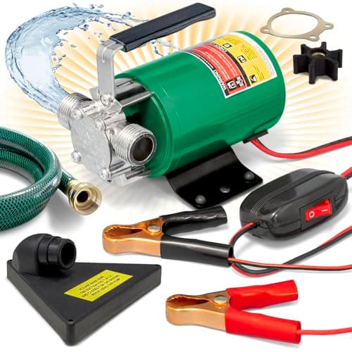 SumpMarine DC 12V Water Transfer Pump, 1/10 HP, 330 Gallon Per Hour - Portable Electric Utility Pump with ON/OFF Switch and 6' Water Hose Kit - Remove Water From Garden, Hot Tub, Pool, and More