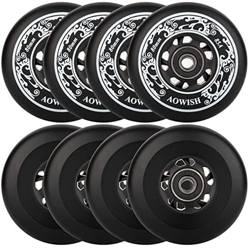 AOWISH Inline Skate Wheels, Outdoor Asphalt Formula, 8-Pack (Black, 68mm)
