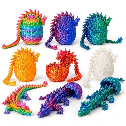 JOD® 3D Printed Dragon Eggs with Dragon Inside, 6PCS Articulated Fidget Toys, Easter Dragon Eggs, Mystery Surprise Easter Eggs for Kids, Unique 3D Printed Animals, Home Decor & Gift Set(6PCS)