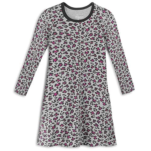 Mightly Girls' Basic Long Sleeve T-Shirt Dress | 95% Organic Cotton, Colorful Stylish T-Shirt Dress, Ideal for School, Birthday Parties, and Play, for Kids, Fair Trade Certified, Pink Leopard, 4T