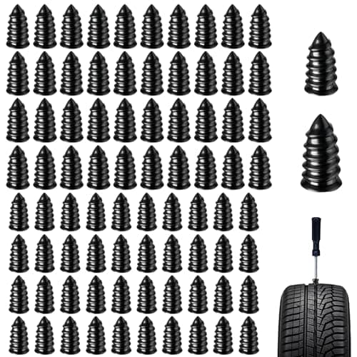 Hubaltuye 80 Pcs Tire Plugs Screw Type, Screw in Tire Plugs, Flat Tire Screw Plugs, Screw Type Tire Plug Kit with Screwdriver, Quick Puncture Repair Tools for Cars and Motorcycles