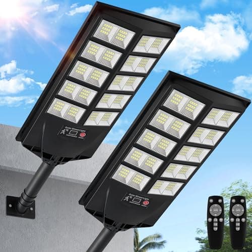 Oneluner Solar Lights Outdoor, Waterproof Motion Sensor Solar Street Light with Remote, Dusk to Dawn Outside Flood Lights for Yard, Luces Solares para Exteriores Commercial Lighting, 2 Pack