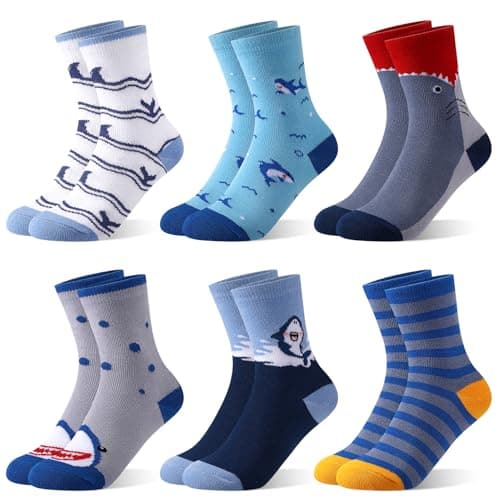 scenicamp 6 Pairs Funny 3D Kids Boys Crew Socks Shark