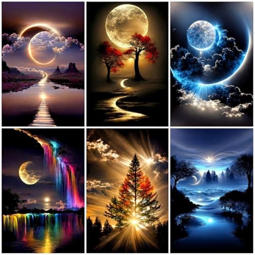 6 Pack Diamond Art Kits for Adults,Landscape 5D Diamond Painting for Adult Beginners,DIY Full Drill Round Gem Painting Dot Art Sets,Home Wall Decor 9.8x13.8 Inch