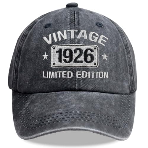 Vintage 1926 Limited Edition Hats for Men Women, 100th Birthday Decorations, Adjustable Embroidered 100 Year Old Baseball Cap Retirement Gifts Black