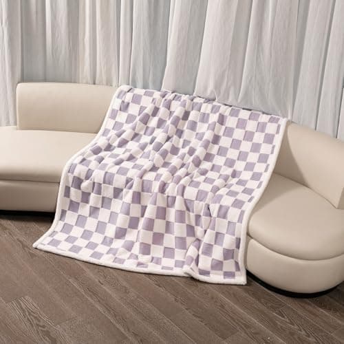 Maidewow Waterproof Pet Blanket,Dog Bed Covers Couch Sofa Stylish Jacquard Pets Throw Blankets for Puppy Cats Washable Reversible Furniture Protection Covers (Purple Check,S)