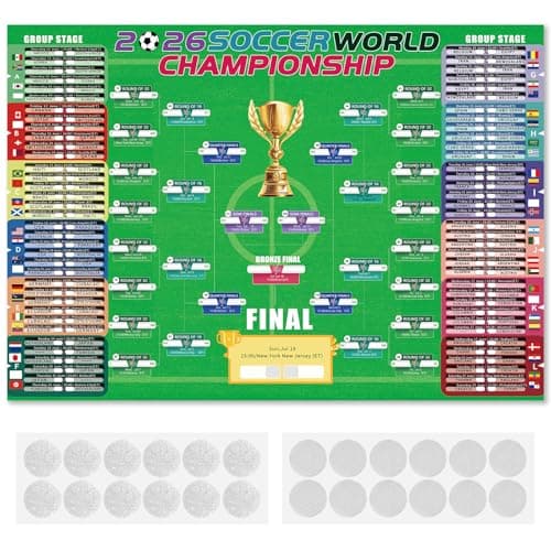 NELIVOKE 2026 Soccer World Championship Large Schedule Poster, 40" x 28" Soccer Tournament Wall Chart with Hook and Loop Dots, Final Round 48-team Collection Showcase, Great Gifts for Soccer Fans