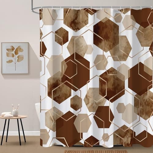 Litabel Brown Shower Curtain for Bathroom, Geometric Bathroom Decor 72x72