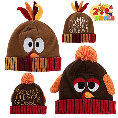 JOYIN 2 PCS Thanksgiving Pom Poms Beanie Hats, Turkey Trots Thanksgiving Role Play Cosplay, Party Supplies, Accessories, Costume Hats