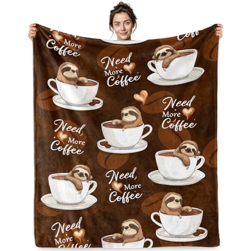 Jekeno Sloth Gifts Blanket Need More Coffee Brown Beans Throw Blanket