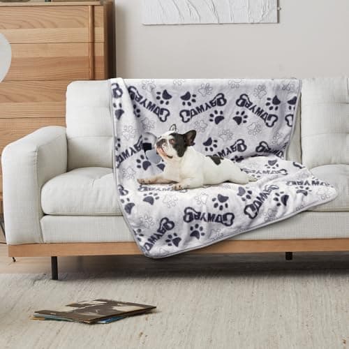 Gowyeg Small Dog Blanket, Soft Puppy & Cat Flannel, Cute Paw Grey 30"x24"