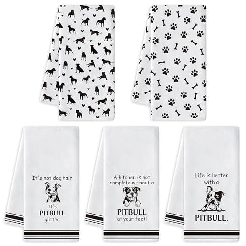 R HORSE Pitbull Kitchen Dish Towel - 5Pcs Cute Pitbull Cleaning Dishcloth Animal Dog Absorbent Bar Quick Dry Hand Towel Tea Towels for Women Housewarming Birthday Bathroom Kitchen Home Decors