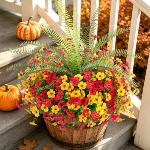 INQCMY Artificial Mums Fall Flowers Fake Plants for Outdoors Decoration
