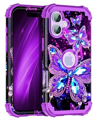 Miqala for iPhone 17 Case,Glow in The Dark Three Layer Heavy Duty Shockproof Protection Hard Plastic Bumper+Soft Silicone Case for iPhone 17,Dark Butterfly