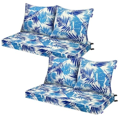 Outdoor Loveseat Cushion Set 44''x24'', Outdoor Cushions for Patio Furniture with Fastness Cover, Water Repellent Outdoor Seat Cushion and Couch Back Cushions for Bench, Swing (Blue Bamboo, 2 Sets)
