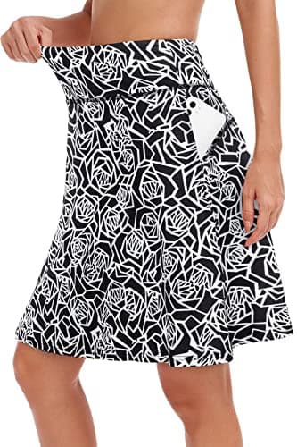 KORALHY Plus Size Knee Length Skort Skirts, Golf Skirts Dressy High Waisted Athletic Skirts Lightweight White Rose 2XL