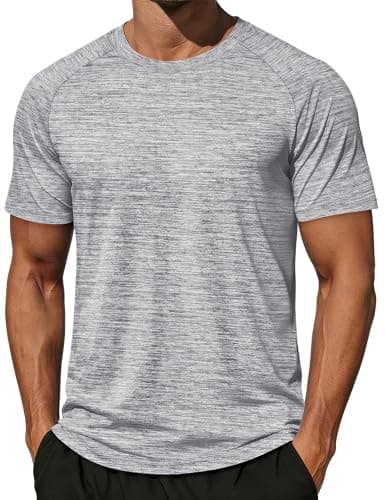 MAGCOMSEN Mens Tshirts Dry Fit Moisture Wicking Shirts Athletic Gym Workout T-Shirt Performance Breathable Tee LtGray 2XL