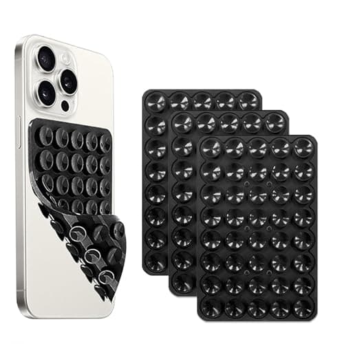 NTidea 3 Pack Double Sided Silicone Suction Cup Phone Case Mount, Hands-Free Silicon Phone Grip with Higher Suction Power for Selfies and Videos, Non Slip Phone Accessories, Black
