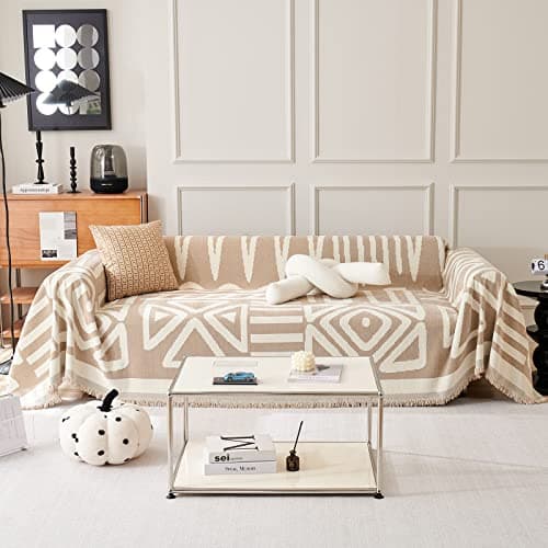 ROOMLIFE Boho Couch Cover for 3 Cushion Couch L Shape Sofa Covers for Sectional Sofa Reversible Silpcover for Dogs Washable Chenille Furniture Protector for Living Room,91"x118"