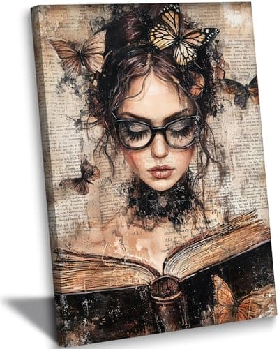 Framed Reading Woman Canvas Wall Art Moody Victorian Female Scholar Poster Print Dark Academy Picture Gothic College Aesthetic Wall Decor for Bedroom Living Room Library Corner Bedroom Dorm 12x16in