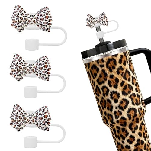 Leopard Straw Toppers, 3 Pack for Stanley Cups, 10mm Silicone Covers