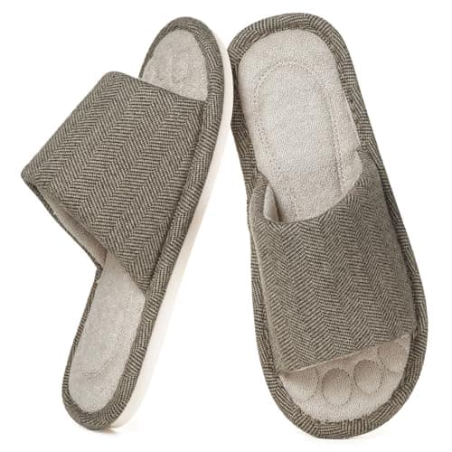 Dokela Mens Open Toe House Slippers Breathable Slip-on Indoor Slippers with Memory Foam Soft Machine Washable Bedroom Home Shoes