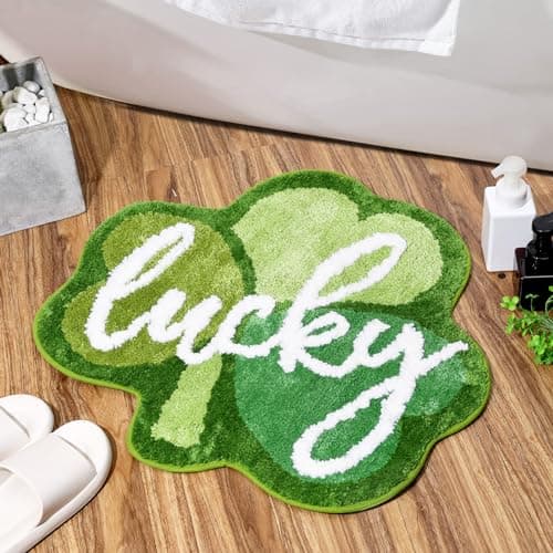 St. Patrick's Day Shamrock Bathroom Rug Non-Slip Bath Mat Lucky Clover Tufted Rug Floor Mat for Shower Bathroom Plush Rug for Living Room Kitchen Bedroom Bath Tub Carpet Doormat Home Decor Gift Idea