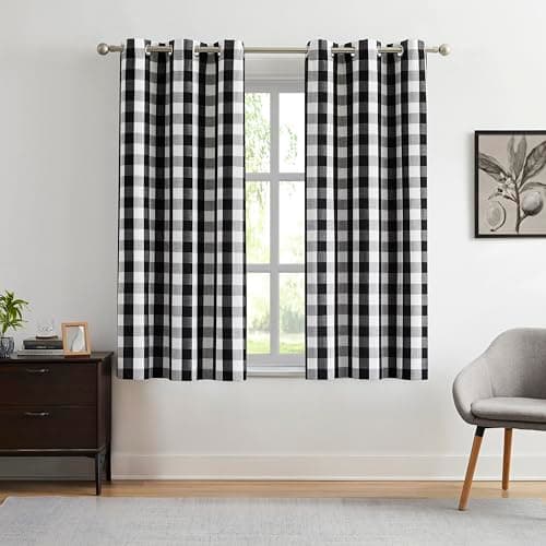 Amzdecor Buffalo Check Plaid Blackout Curtains 63 Inches Long Black White