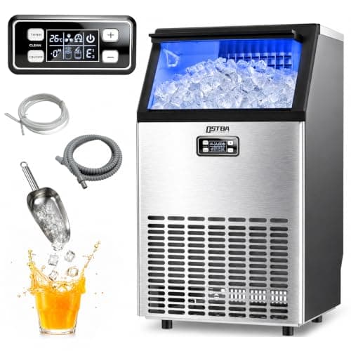 OSTBA Commercial Ice Maker, 100Lb/24H, 33Lbs Storage, 45 Cubes in 10 Min