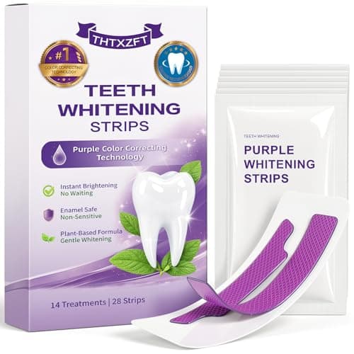 Purple Teeth Whitening Strips for Sensitive Teeth,Advanced Color Correction Technology,Enamel Safe No Peroxide,Gentle Purple Whitener Removes Yellow Stains,28 Strips (14 Treatments)