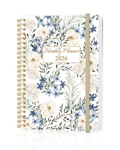 Monthly Planner 2026 - Monthly Calendar from January 2026 to December 2026, 2026 Planner with Inner Pocket, Elastic Band, 5.8" x 8.5", Crushed Flower