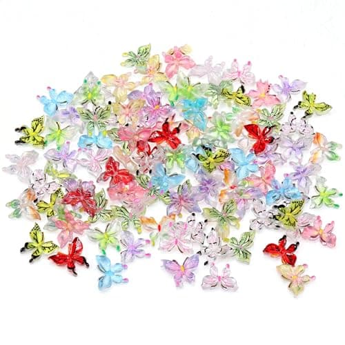 Axafazup 100 PCS Mini Resin Butterflies, Miniature Butterflies for Crafts, Mini Resin Animals Fairy Garden Micro Landscaping Decoration, Mixed Color Acrylic Butterfly 0.35x0.39 Inch