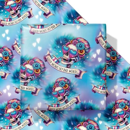 Vnaaem Funny Mother's Day Wrapping Paper for Mom Women - 6 Pcs Blue & Purple Gothic Skull Design Funny Gift Wrap for Halloween Wedding Birtday Christmas Nightmare Mother's Day Holidays - 19.6 X27.8Inch