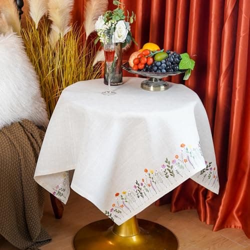 ARTABLE Lace Small Table Cloth Fall Christmas Macrame Tablecloth Table Topper for Thanksgiving Outdoor Farmhouse Rustic Kitchen Party Birthday Picnic (Cream, 33" x 33" (Square))